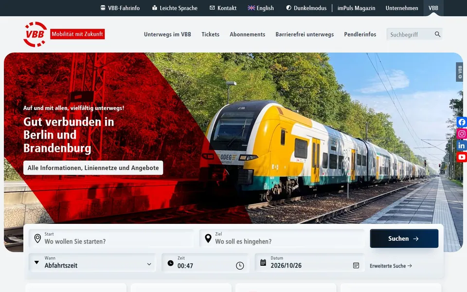 VBB – Ansicht der Anbieter-Website