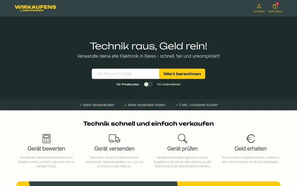 wirkaufens – Ansicht der Anbieter-Website