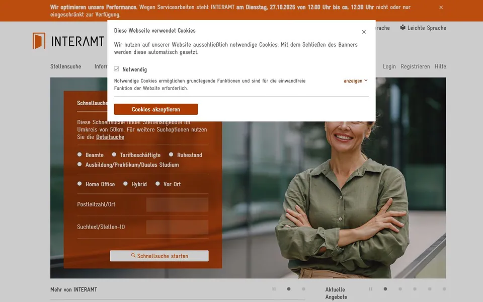 Interamt – Ansicht der Anbieter-Website