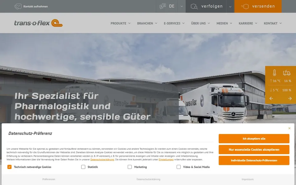 trans-o-flex – Ansicht der Anbieter-Website