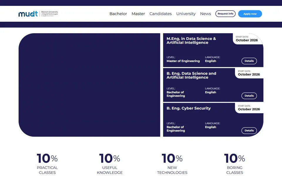 Munich University of Digital Technologies & Applied Sciences – Ansicht der Anbieter-Website