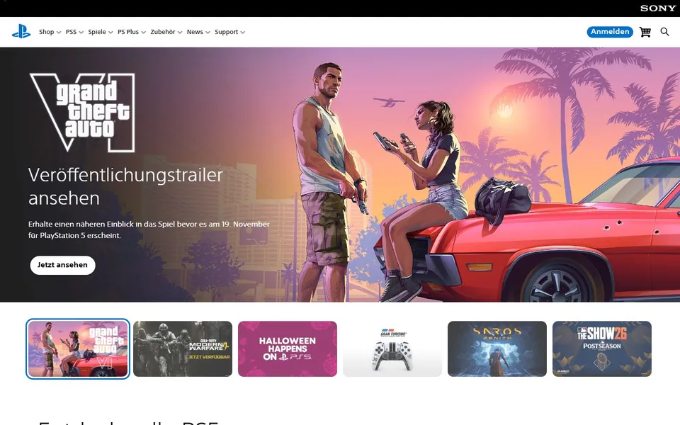 PlayStation – Ansicht der Anbieter-Website