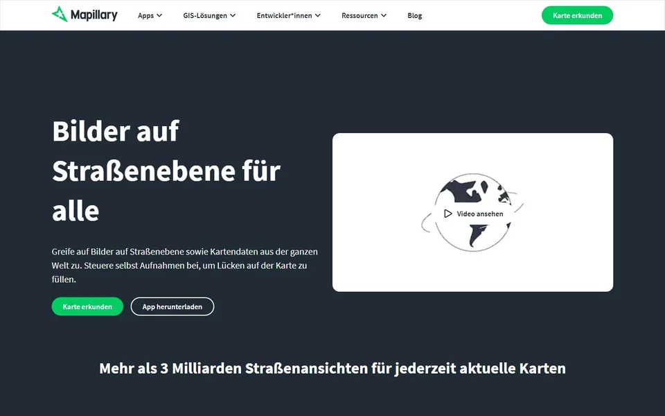 Mapillary – Ansicht der Anbieter-Website