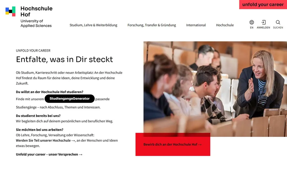 Hochschule für angewandte Wissenschaften Hof – Ansicht der Anbieter-Website