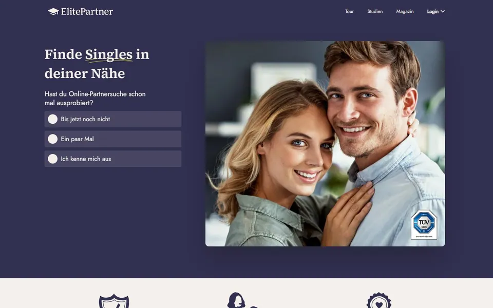 ElitePartner – Ansicht der Anbieter-Website