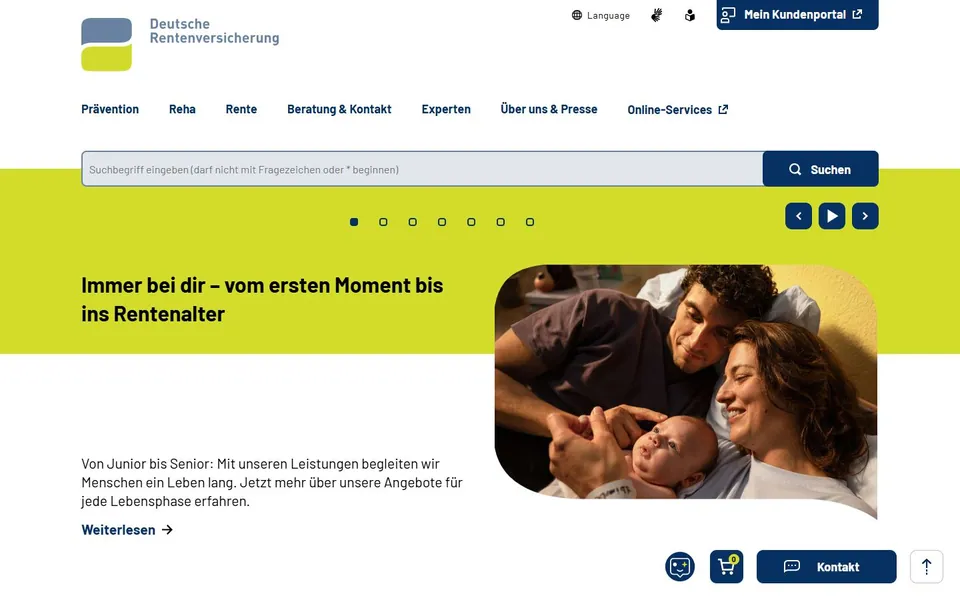 Deutsche Rentenversicherung – Ansicht der Anbieter-Website