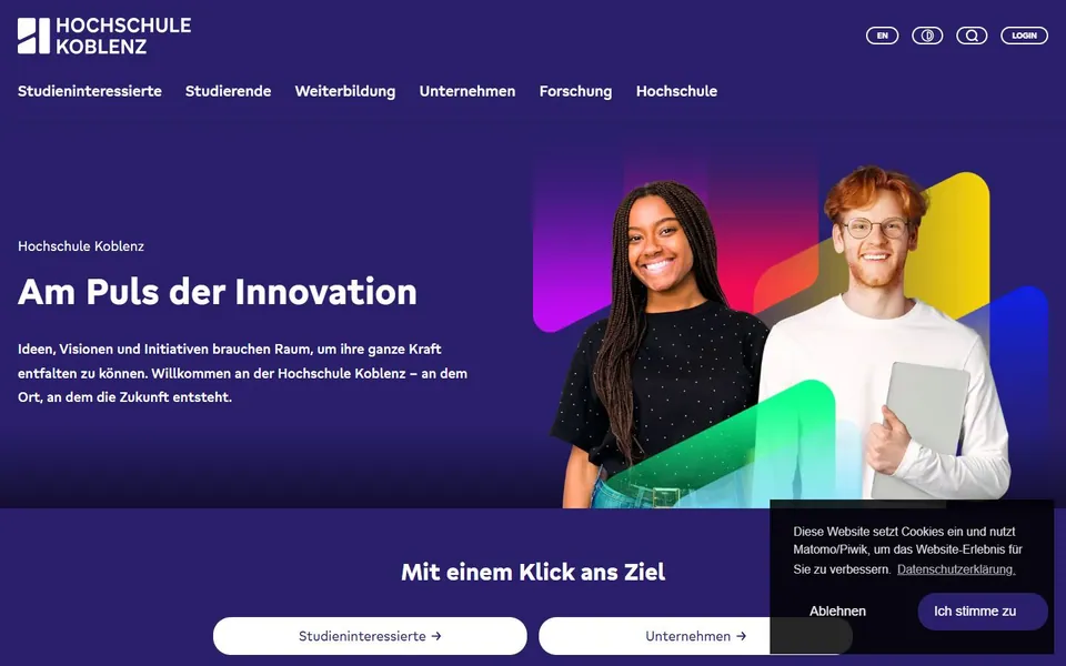 Hochschule Koblenz – Ansicht der Anbieter-Website