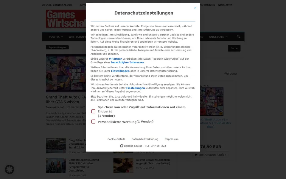 GamesWirtschaft – Ansicht der Anbieter-Website