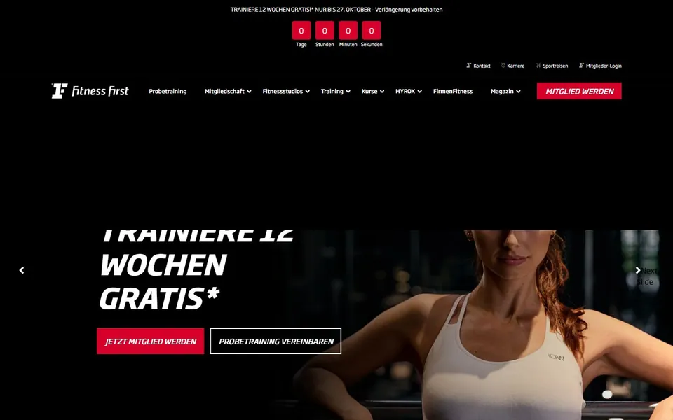 Fitness First – Ansicht der Anbieter-Website