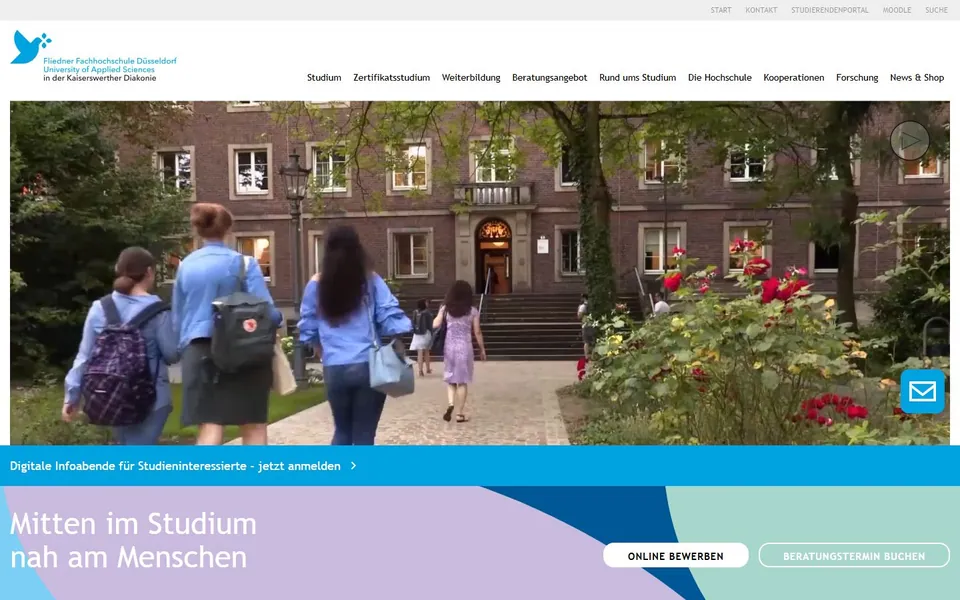 Fliedner Fachhochschule Düsseldorf – Ansicht der Anbieter-Website
