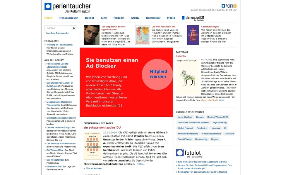 Perlentaucher – Ansicht der Anbieter-Website