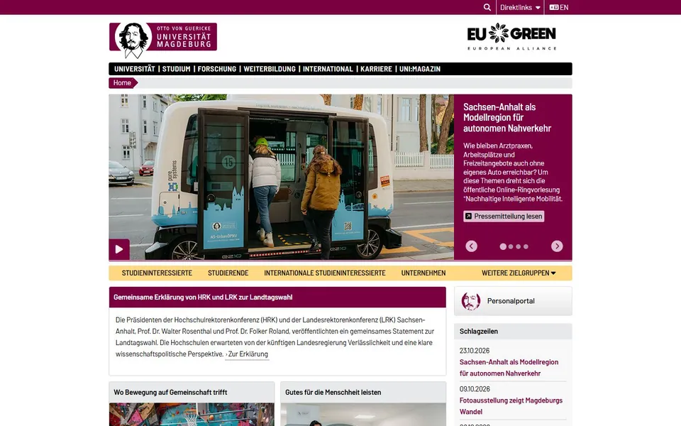 Otto-von-Guericke-Universität Magdeburg – Ansicht der Anbieter-Website
