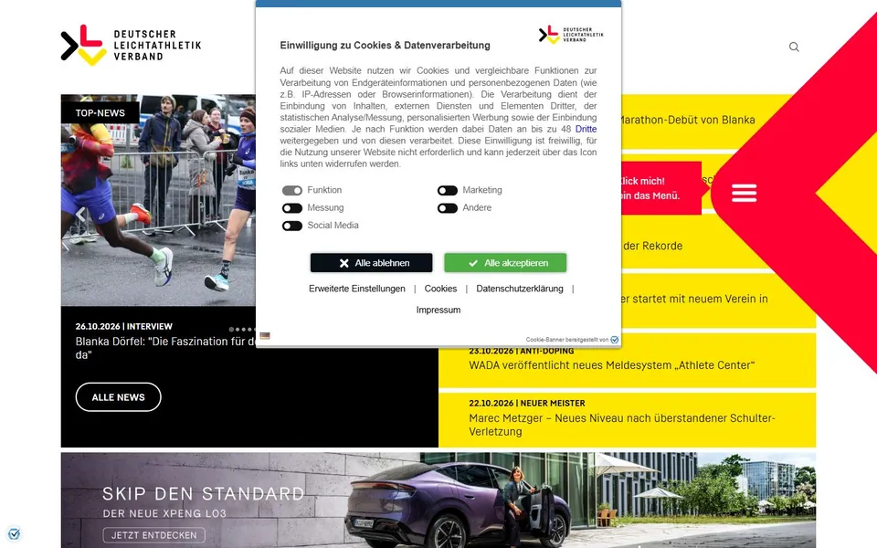 Deutscher Leichtathletik-Verband – Ansicht der Anbieter-Website