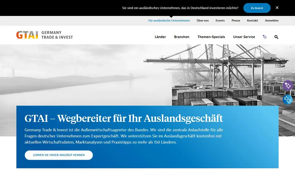 Germany Trade & Invest – Ansicht der Anbieter-Website