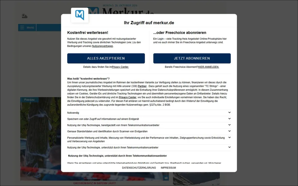 Merkur – Ansicht der Anbieter-Website