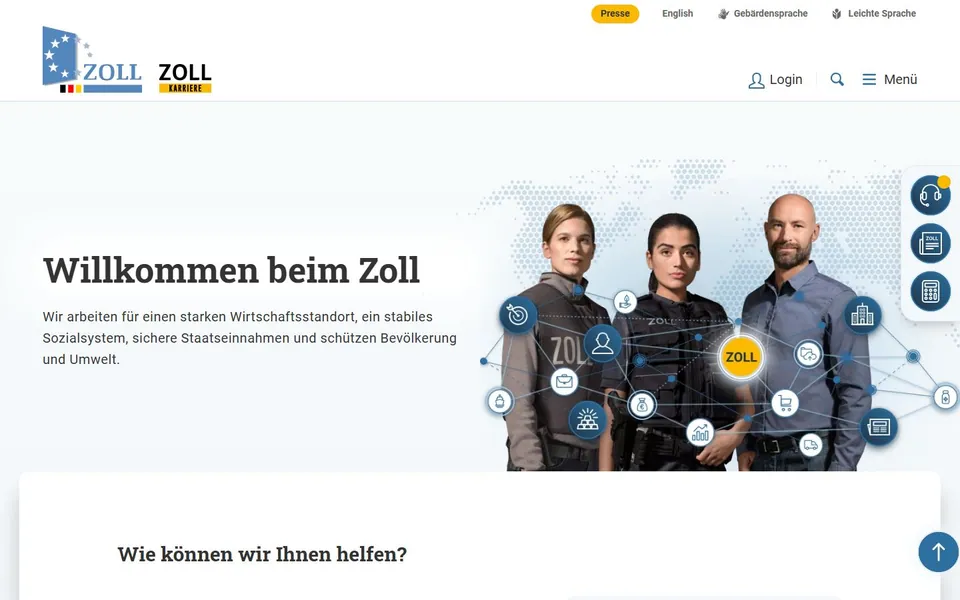 Zoll – Ansicht der Anbieter-Website