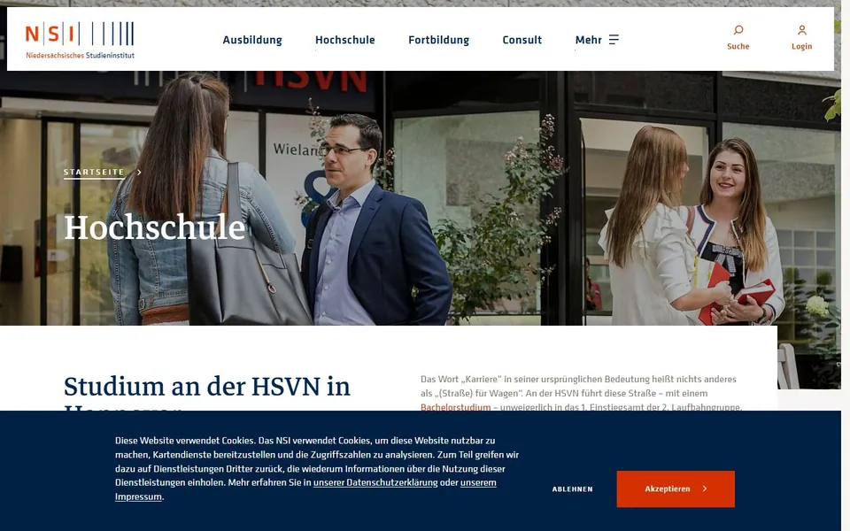 Kommunale Hochschule für Verwaltung in Niedersachsen – Ansicht der Anbieter-Website