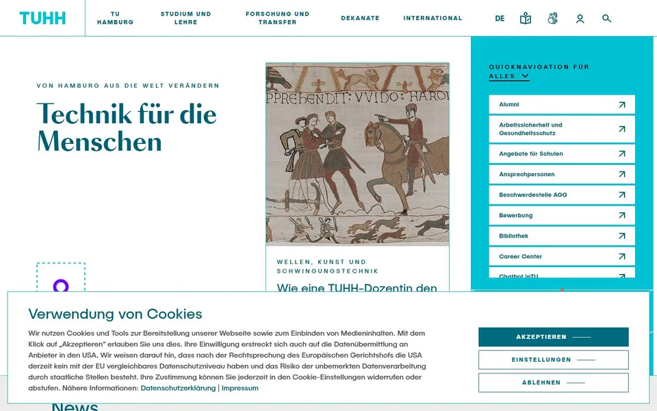 Technische Universität Hamburg – Ansicht der Anbieter-Website