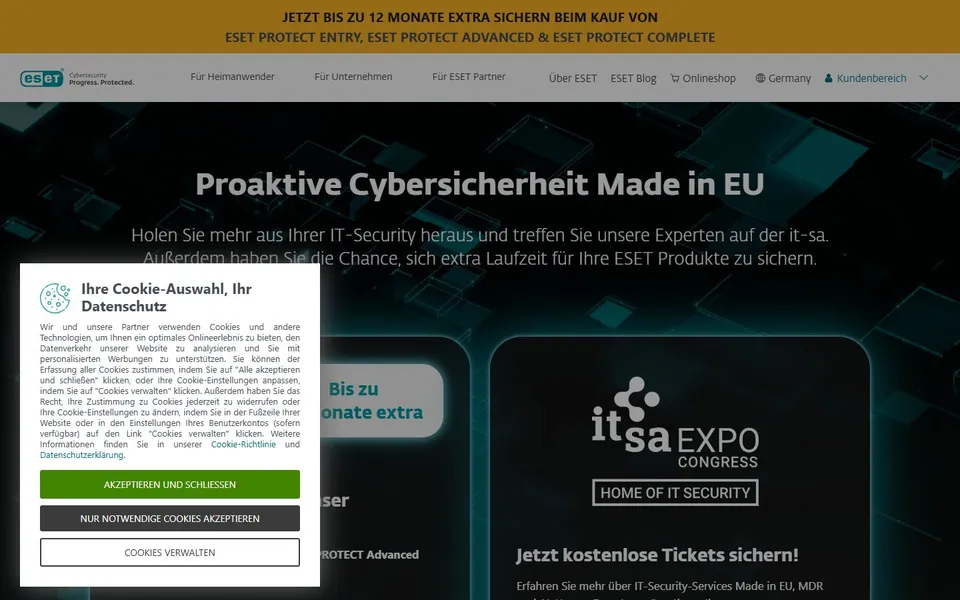 ESET – Ansicht der Anbieter-Website