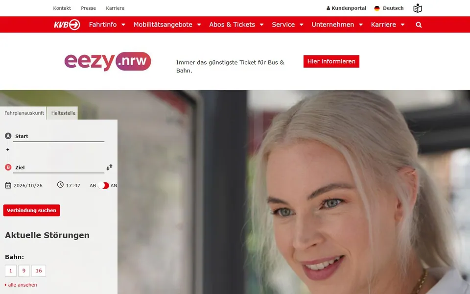 KVB – Ansicht der Anbieter-Website