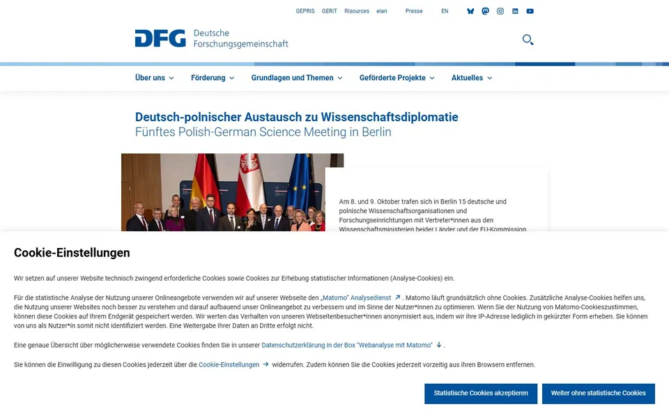 Deutsche Forschungsgemeinschaft – Ansicht der Anbieter-Website