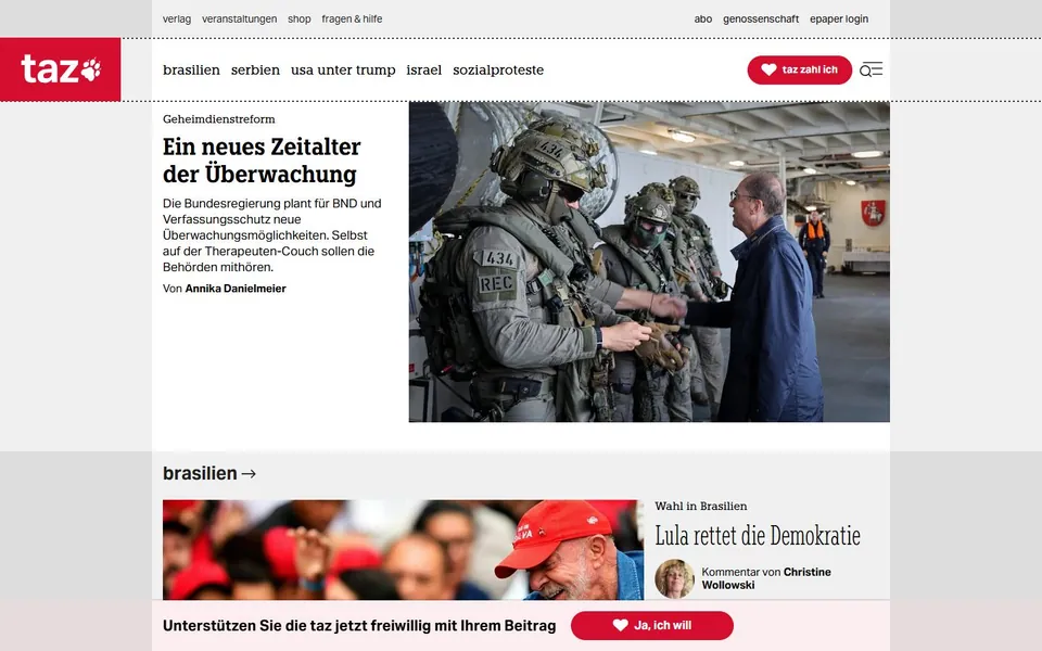 taz – Ansicht der Anbieter-Website