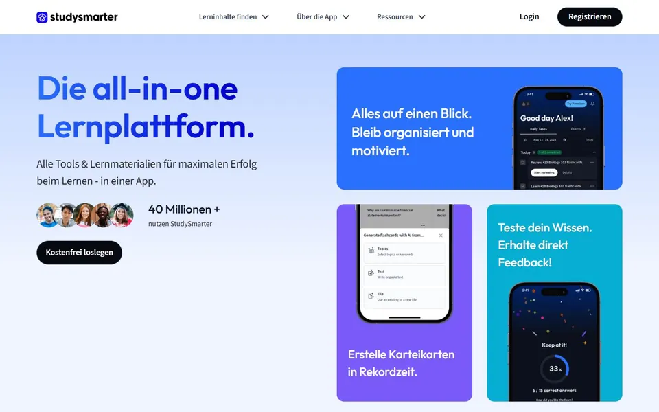 StudySmarter – Ansicht der Anbieter-Website