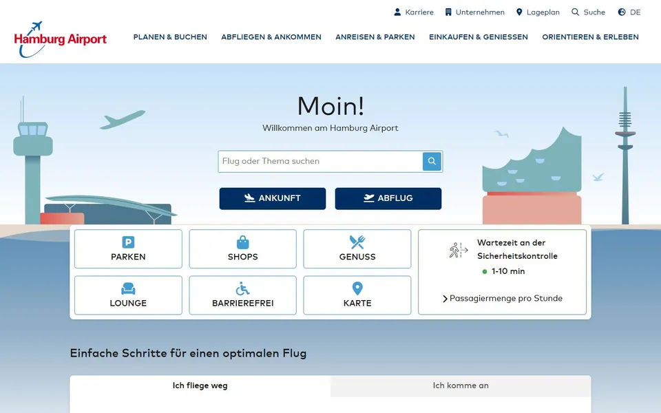 Hamburg Airport – Ansicht der Anbieter-Website