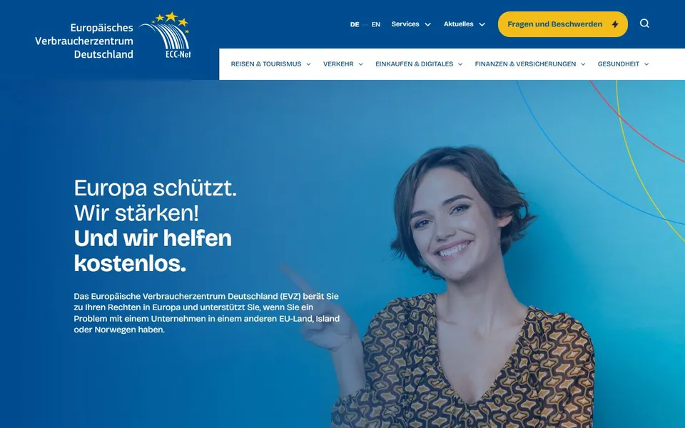 Europäisches Verbraucherzentrum Deutschland – Ansicht der Anbieter-Website
