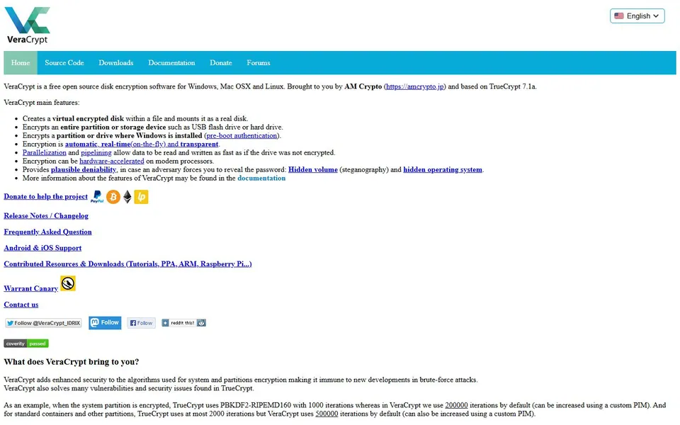 VeraCrypt – Ansicht der Anbieter-Website