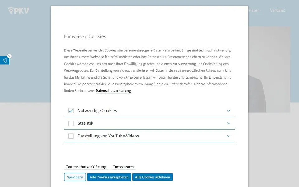 PKV-Verband – Ansicht der Anbieter-Website