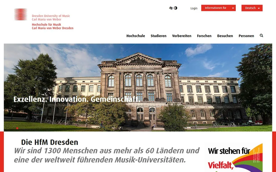 Hochschule für Musik Dresden – Ansicht der Anbieter-Website