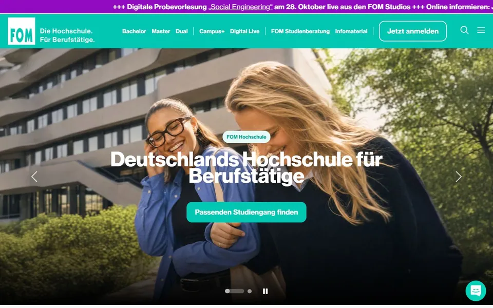 FOM Hochschule – Ansicht der Anbieter-Website