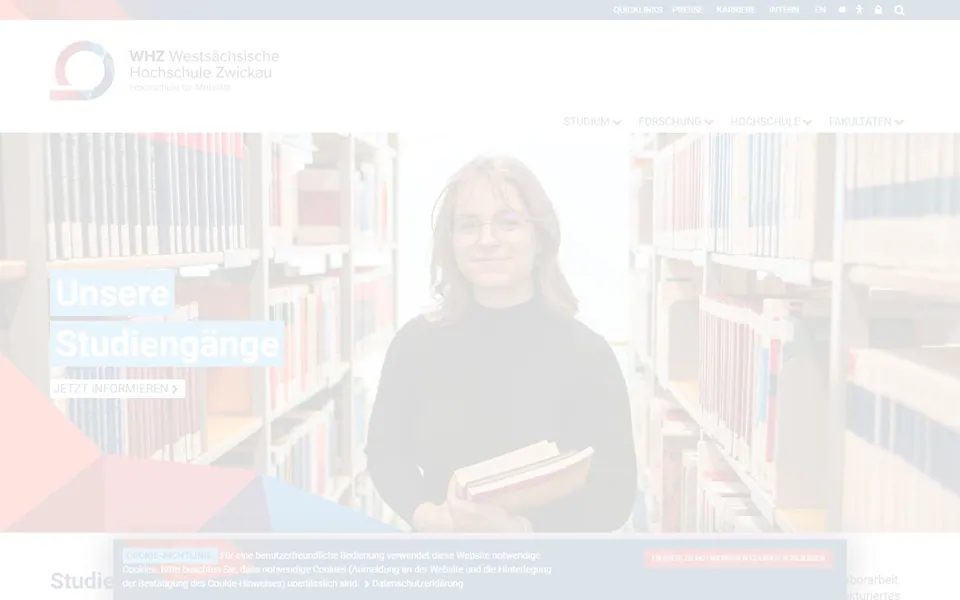 Westsächsische Hochschule Zwickau – Ansicht der Anbieter-Website