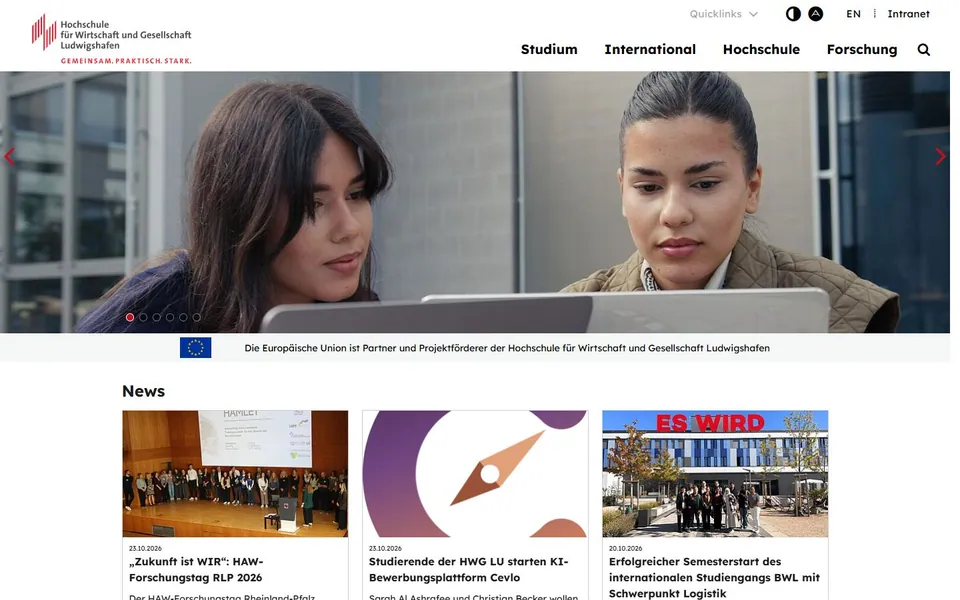 Hochschule für Wirtschaft und Gesellschaft Ludwigshafen – Ansicht der Anbieter-Website