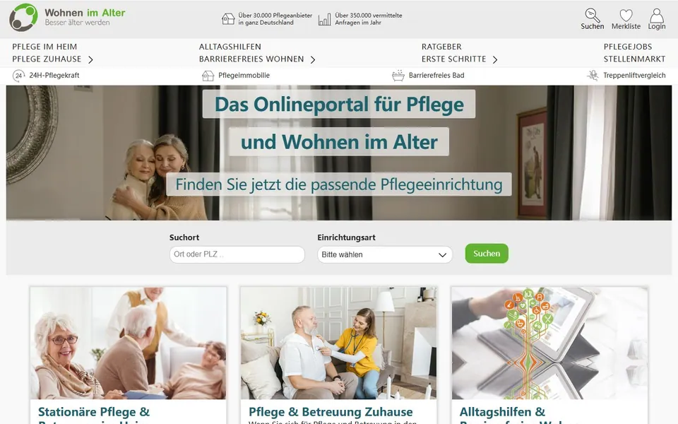Wohnen im Alter – Ansicht der Anbieter-Website