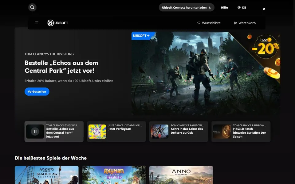 Ubisoft – Ansicht der Anbieter-Website