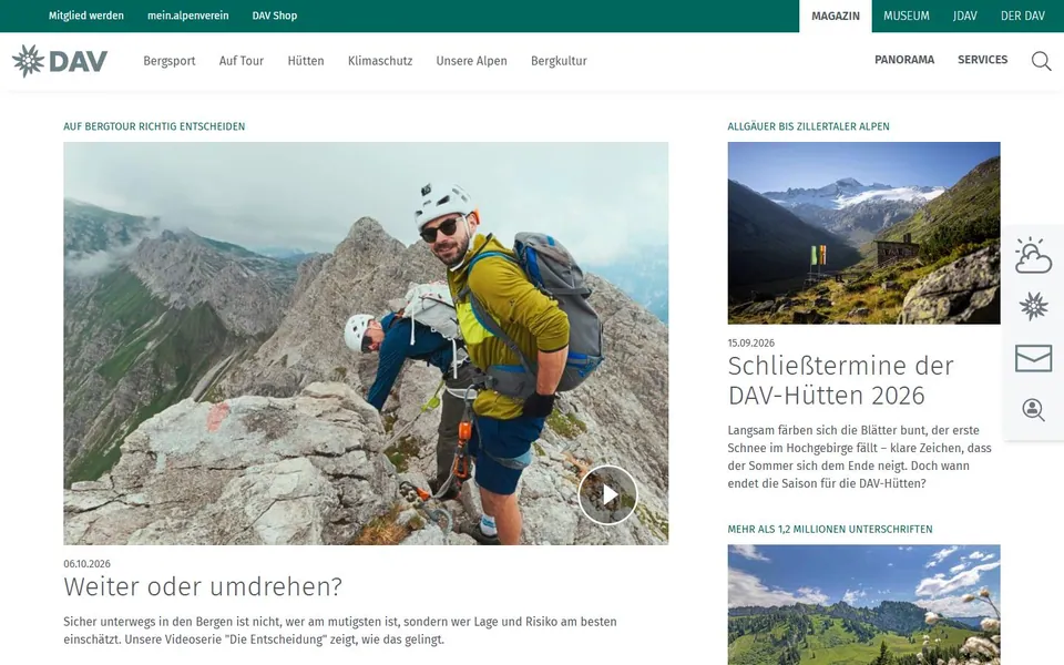 Deutscher Alpenverein – Ansicht der Anbieter-Website