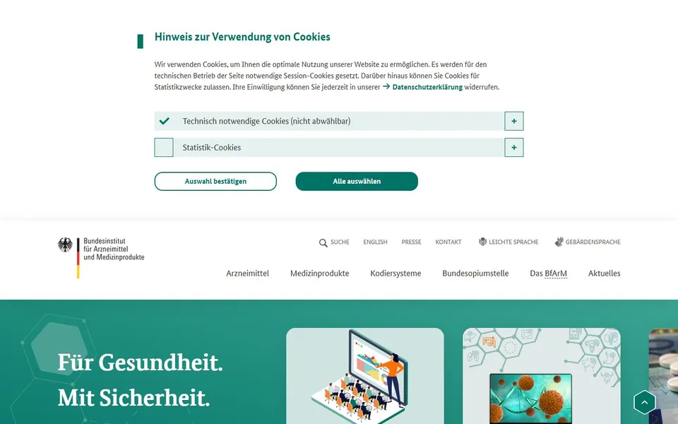 Bundesinstitut für Arzneimittel und Medizinprodukte – Ansicht der Anbieter-Website
