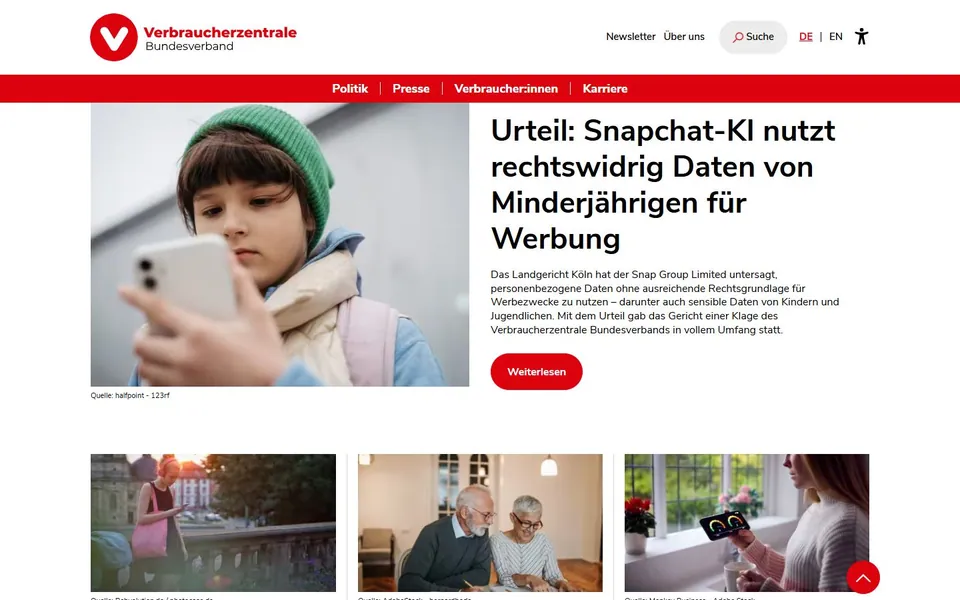Verbraucherzentrale Bundesverband – Ansicht der Anbieter-Website