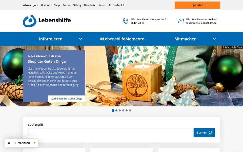 Lebenshilfe – Ansicht der Anbieter-Website