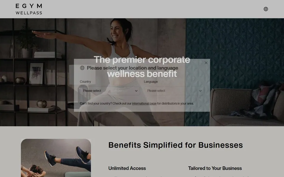 EGYM Wellpass – Ansicht der Anbieter-Website