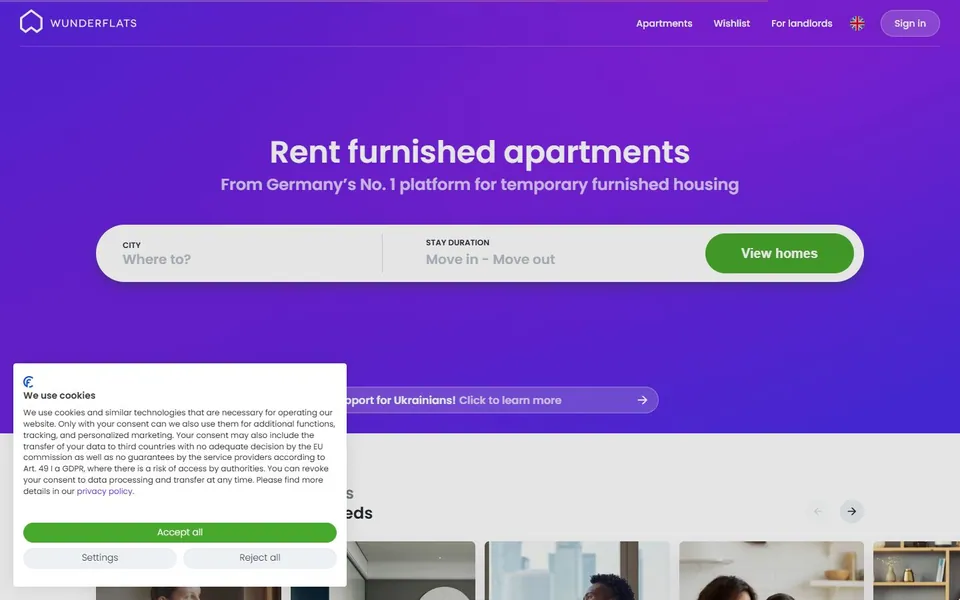 Wunderflats – Ansicht der Anbieter-Website