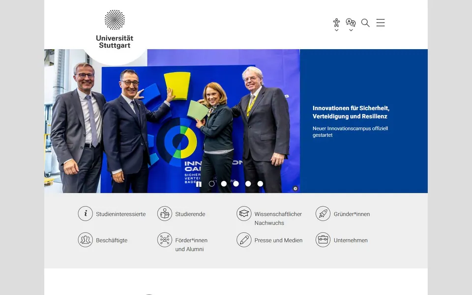 Universität Stuttgart – Ansicht der Anbieter-Website