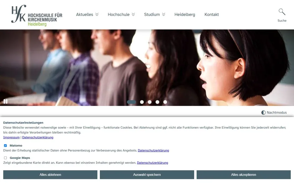 Hochschule für Kirchenmusik Heidelberg – Ansicht der Anbieter-Website