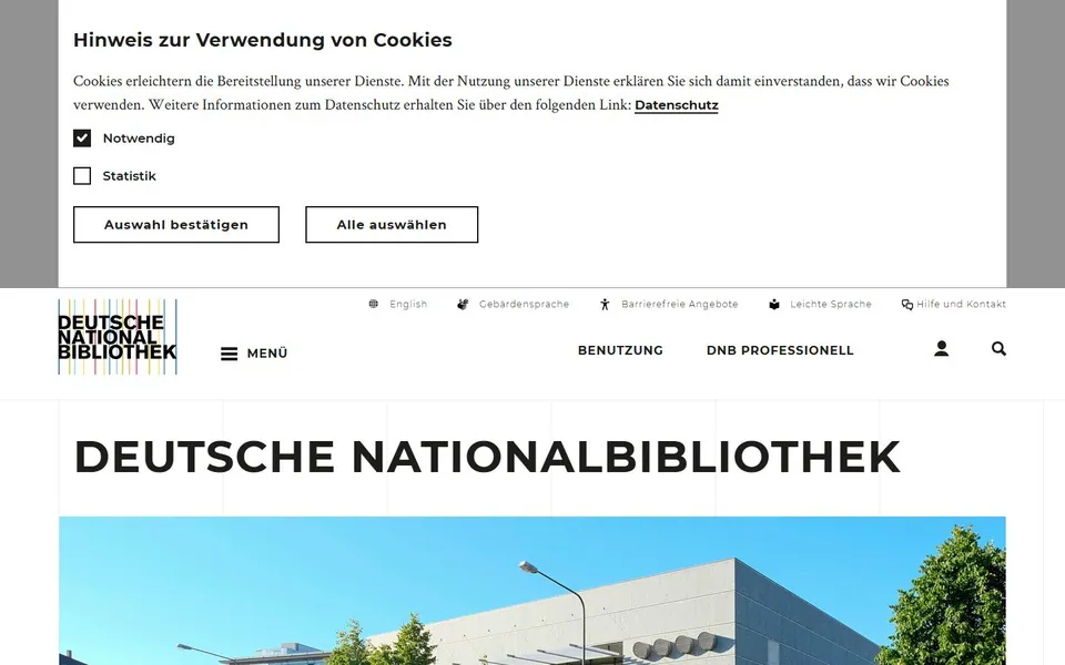 Deutsche Nationalbibliothek – Ansicht der Anbieter-Website