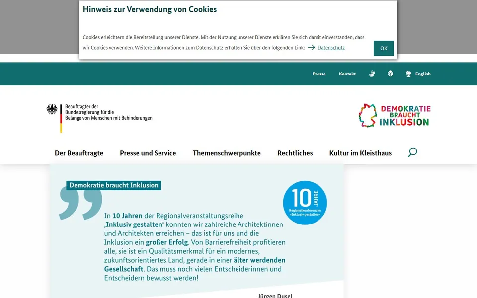 Beauftragter für Menschen mit Behinderungen – Ansicht der Anbieter-Website