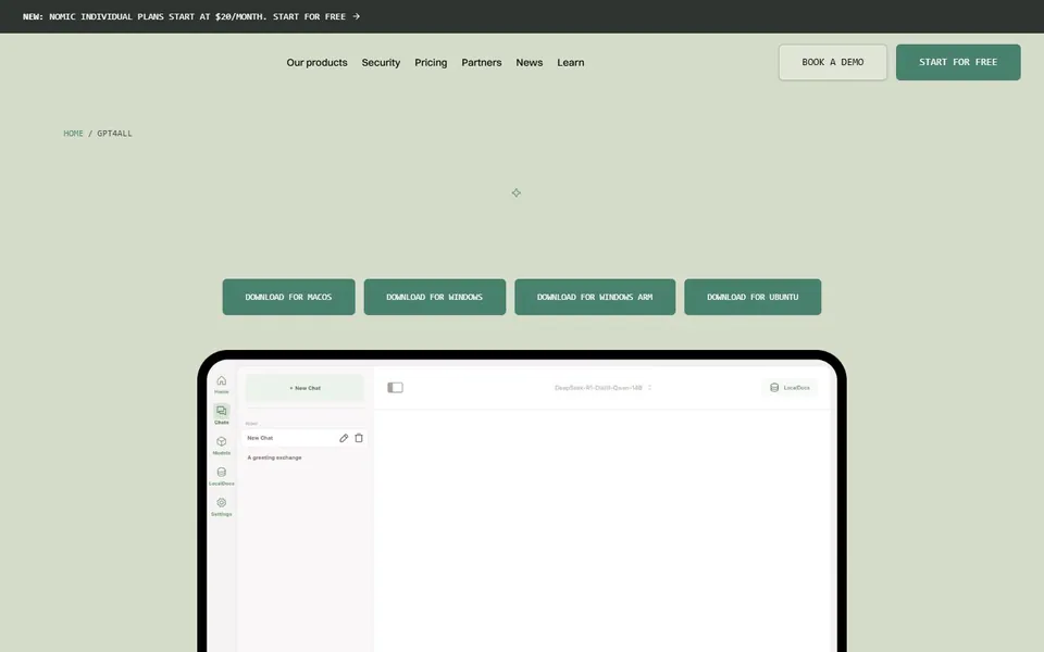 GPT4All – Ansicht der Anbieter-Website