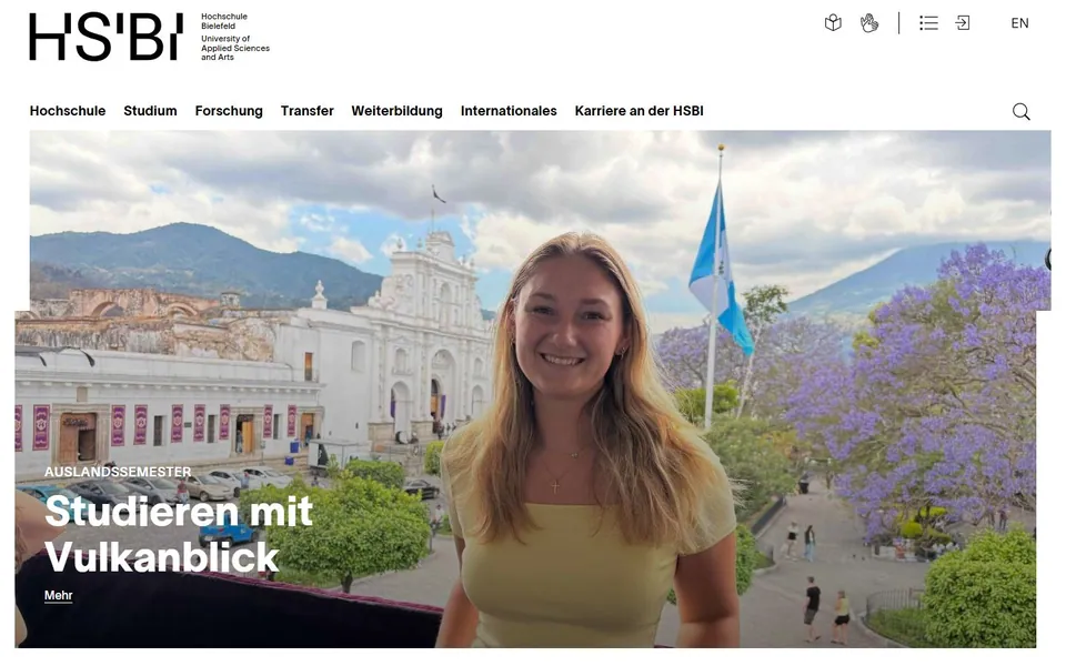 Hochschule Bielefeld – Ansicht der Anbieter-Website
