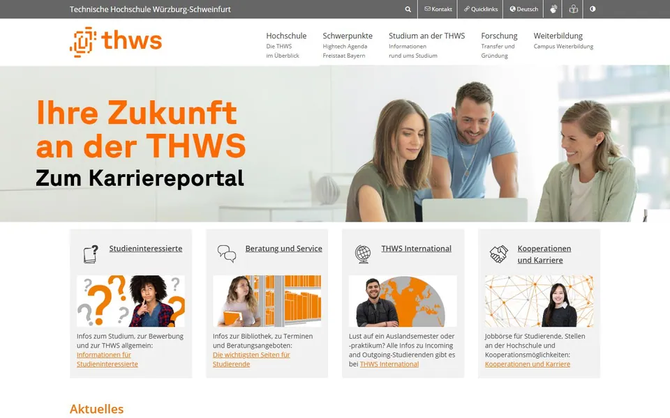 Technische Hochschule Würzburg-Schweinfurt (THWS) – Ansicht der Anbieter-Website